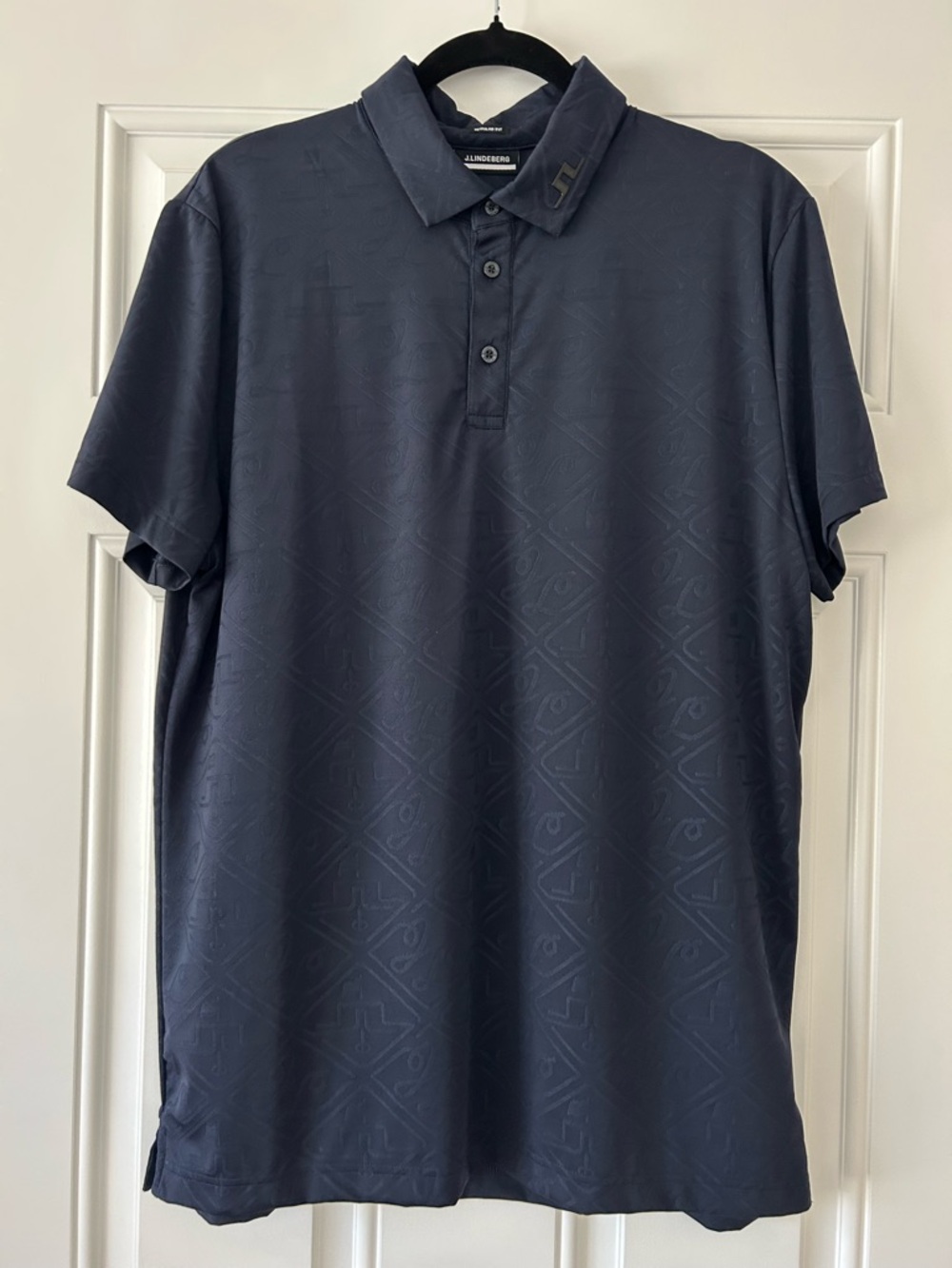 J.Lindeberg Men's Dark Navy Geometric Jacquard Polo